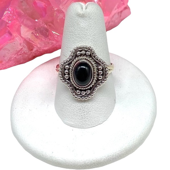 Jewelry - Black Onyx Ring Size 8 Solid Sterling Silver 925 Blacl Natural Stone Boho